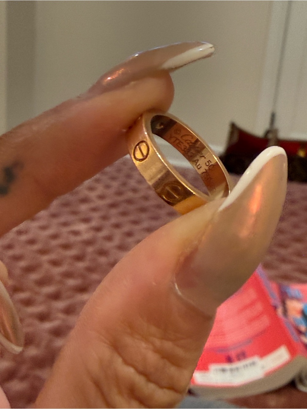 Authentic Cartier 18K Rose Gold Diamond 4mm LOVE Wedding Band Ring 50 - Picture 2 of 4